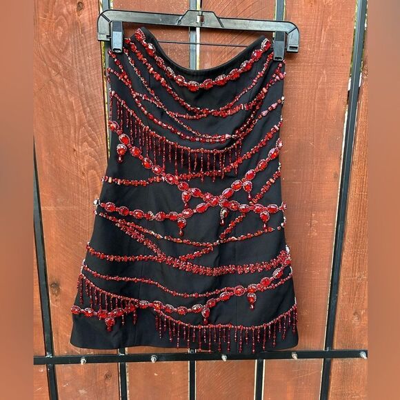 RETROFETE Prae Black Red Crystal Bustier Corset Embellished Dress size small NWT - Picture 3 of 13